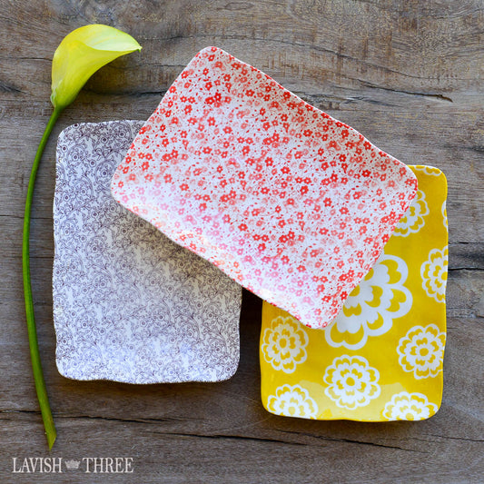 Lavish Your Soul lifestyle blog; Host a Lavish Happy Hour whimsical tapas and appetizer floral plates, Lavish Three 3