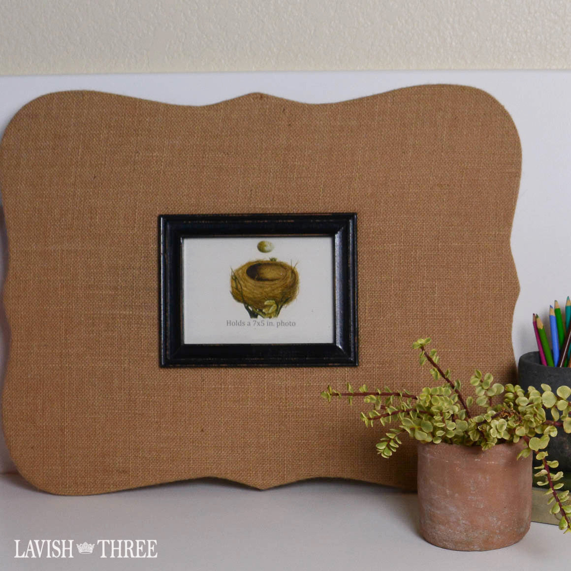 Cork board burlap wood frame planner wall art decor for office organization