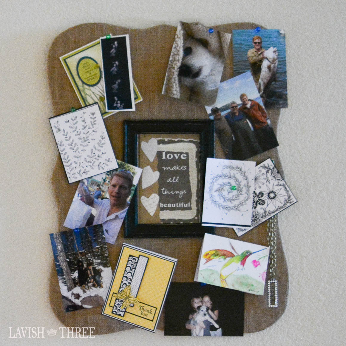 Cork board burlap wood frame planner wall art decor for office organization