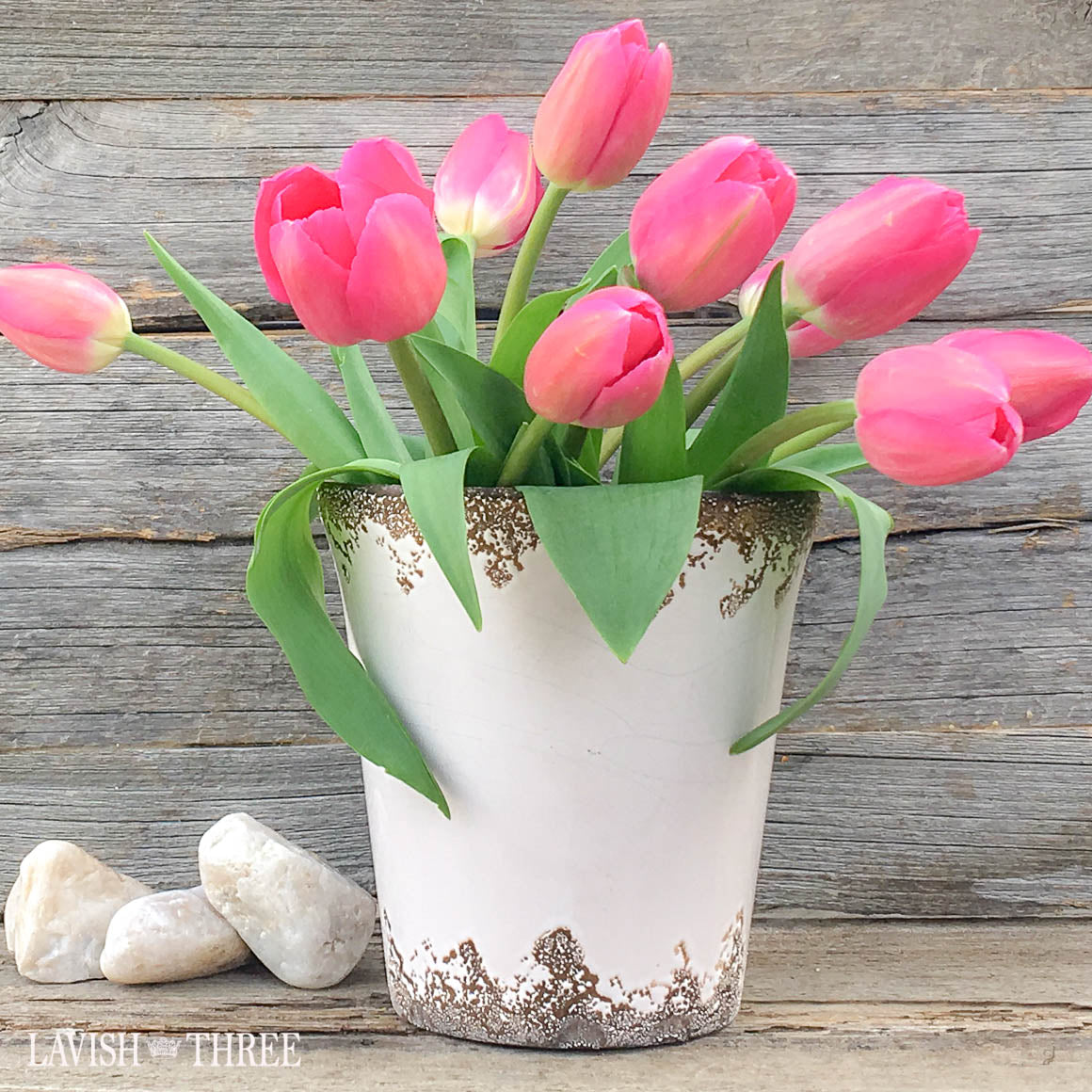 Crackled garden cache flower pot planter white lavish three 3
