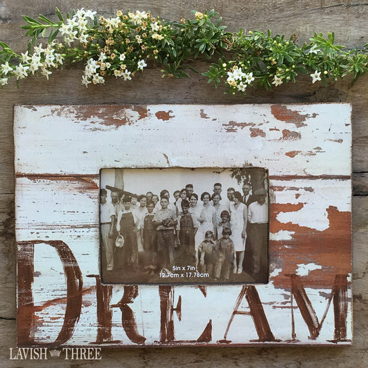 5x7 Country farmhouse distressed wood dream frame in shabby white Lavish three 3