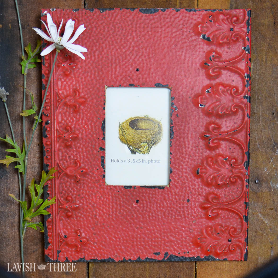 3x5 Embossed vintage metal shabby chic picture frame in Barn Red