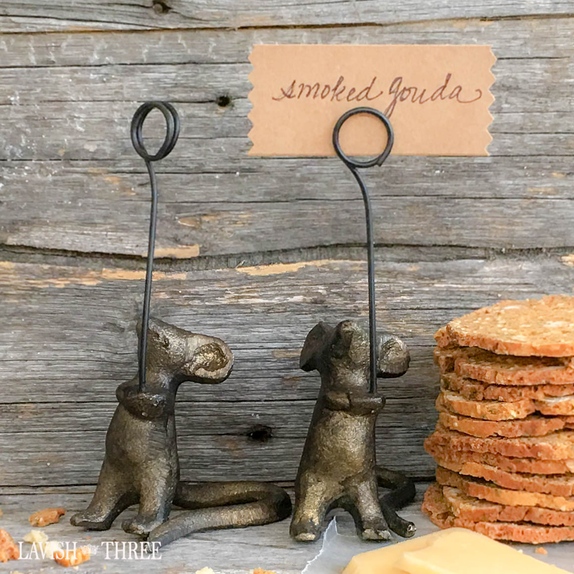 Cast iron bronze mice mouse place card sign photo holder Lavish three 3