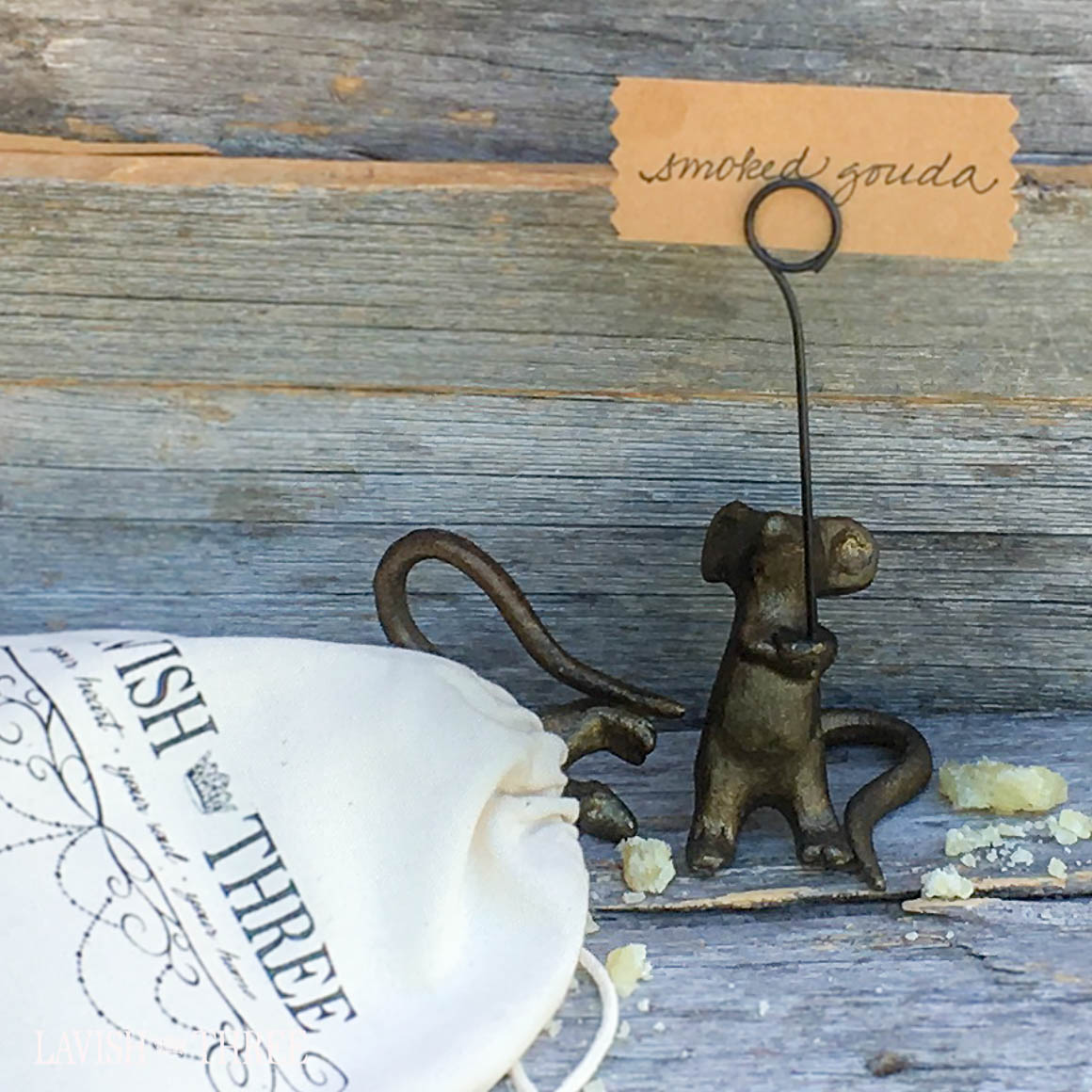 Cast iron bronze mice mouse place card sign photo holder Lavish Three 3