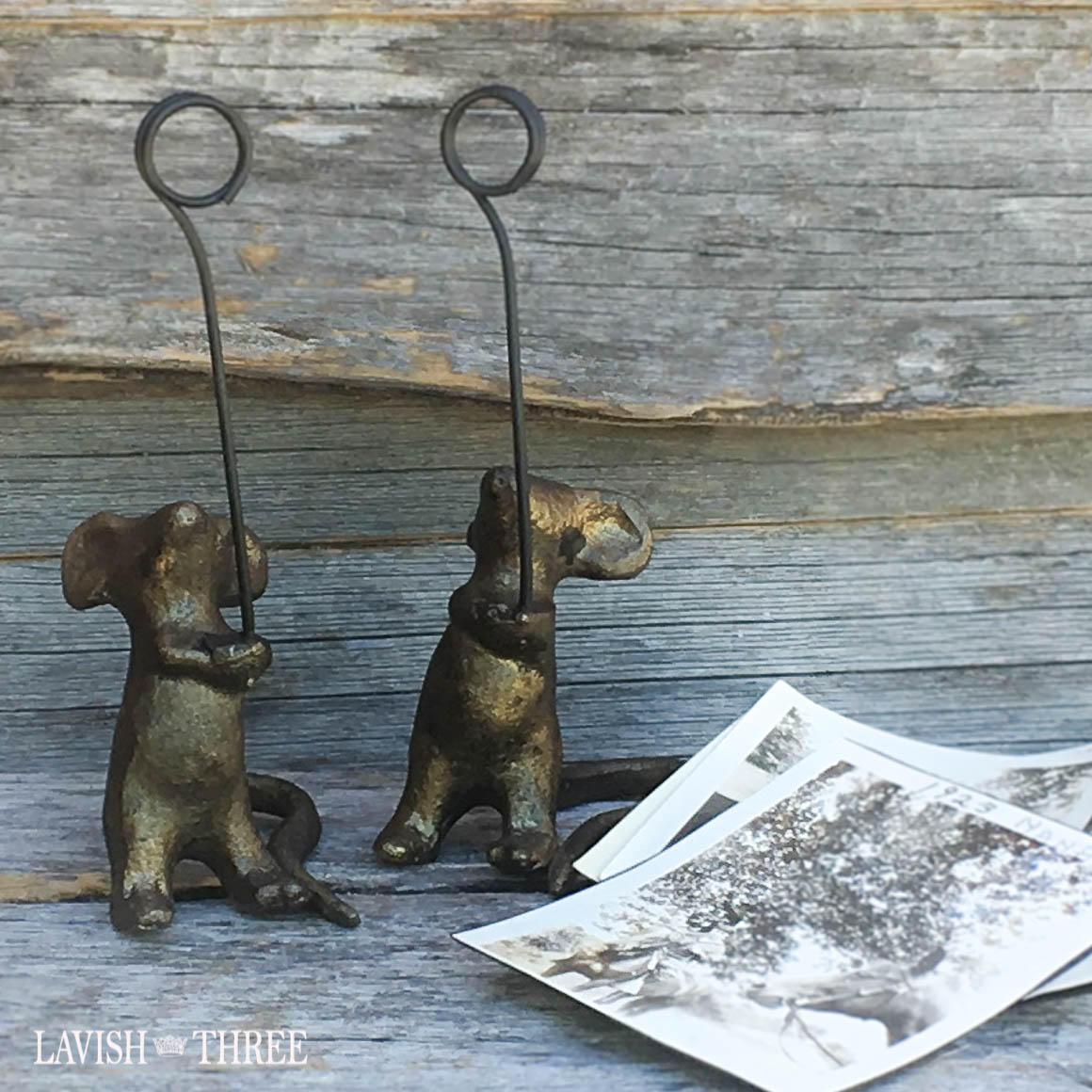 Cast iron bronze mice mouse place card sign photo holder Lavish three 3