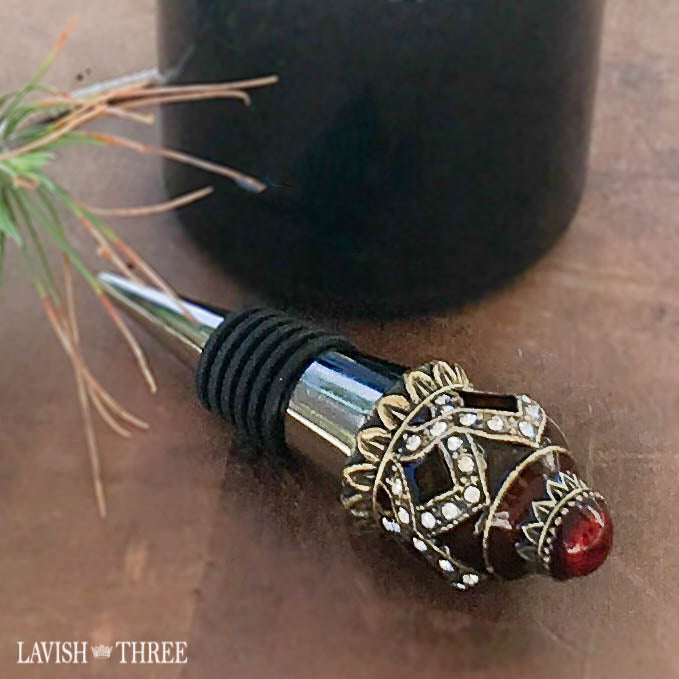 Embellished jeweled crown wine bottle stopper topper sealer lavish three 3