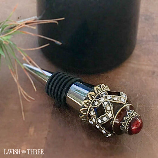 Embellished jeweled crown wine bottle stopper topper sealer lavish three 3