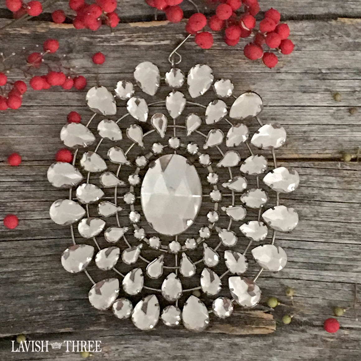 Large vintage Jeweled oval crystal lavish christmas ornament Lavish three 3