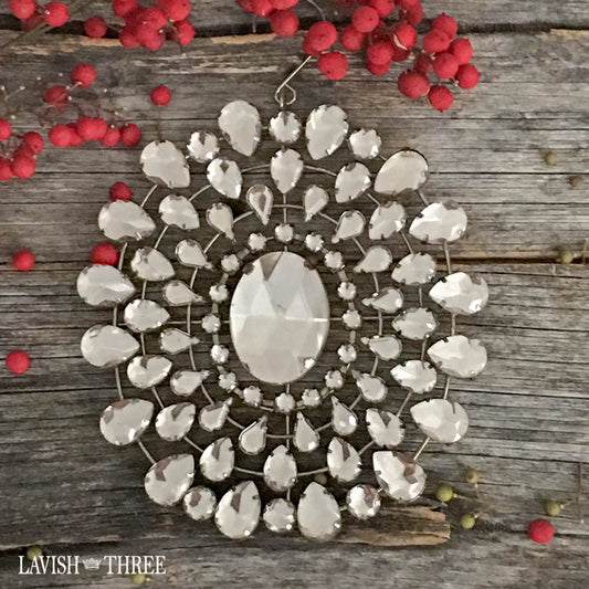 Large vintage Jeweled oval crystal lavish christmas ornament Lavish three 3