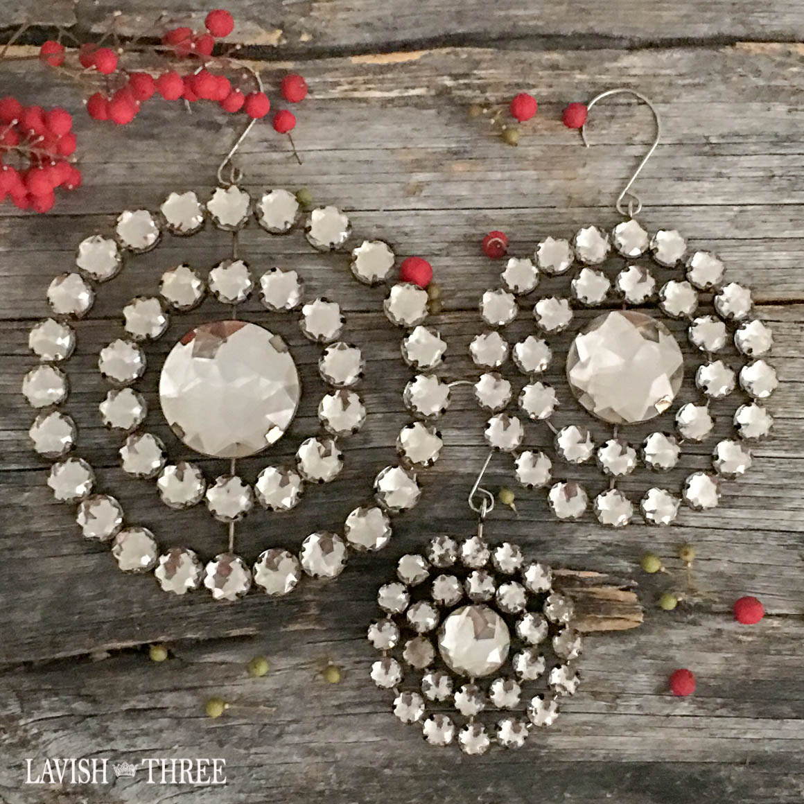 Round crystal jeweled ornaments Lavish three 3