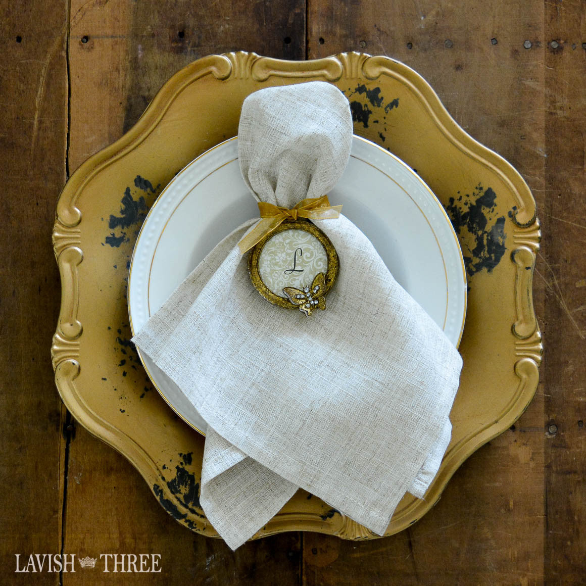 French country elegant rich gilded gold charger plate