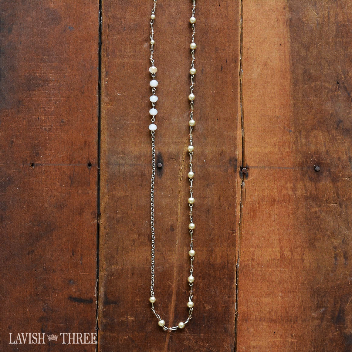 Long crystal and pearl strand necklace one of a kind Lavish three 3