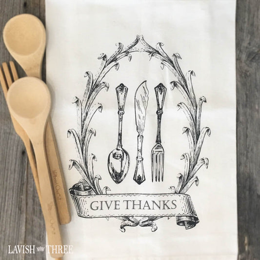Give thanks white organic kitchen tea bar towel Lavish three 3