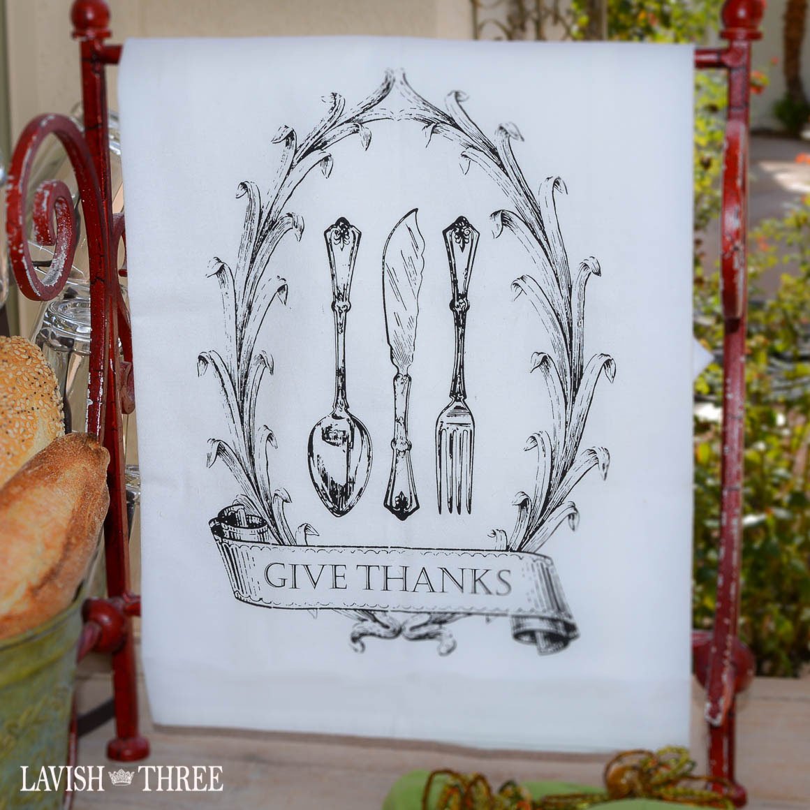 Give thanks white organic kitchen tea bar towel Lavish three 3