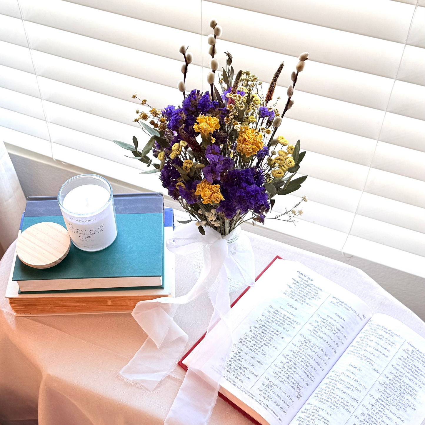 Candle Light + Floral Gift Set