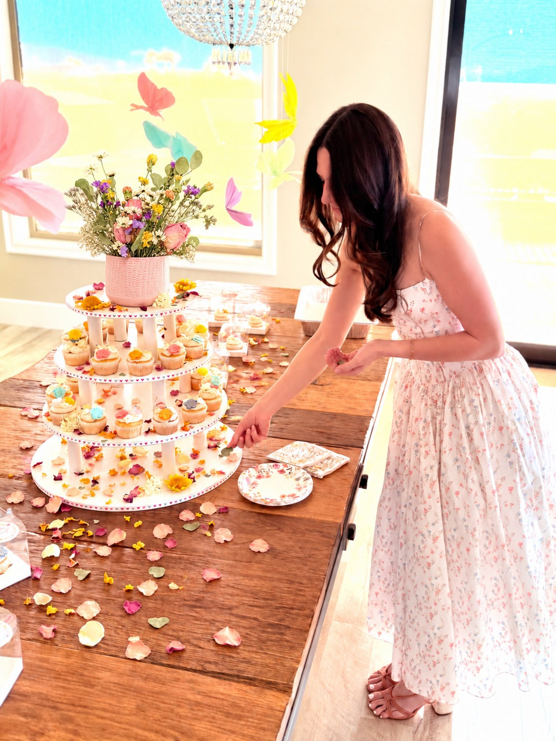 Garden Daydream styled above cupcakes with scattered dried petals and eucalyptus leaves