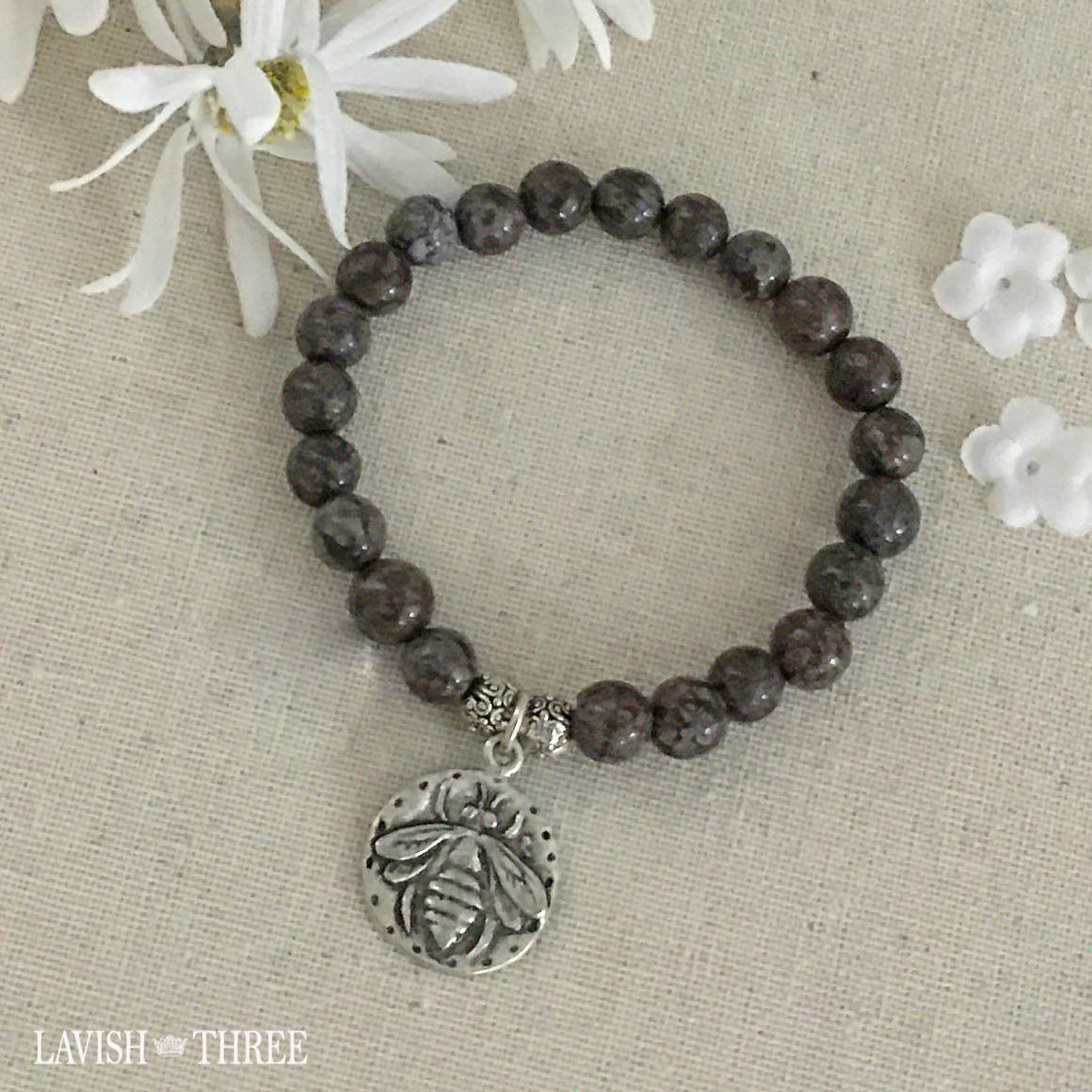 Silver bee charm chocolate brown bead bracelet lavish three 3