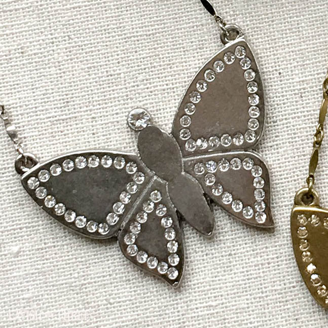 silver or gold large butterfly short necklace with crystals, Lavish Three 3