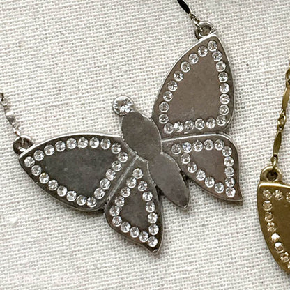 silver or gold large butterfly short necklace with crystals, Lavish Three 3