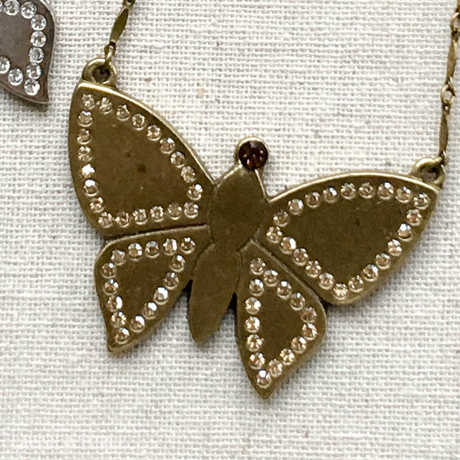 silver or gold large butterfly short necklace with crystals, Lavish Three 3