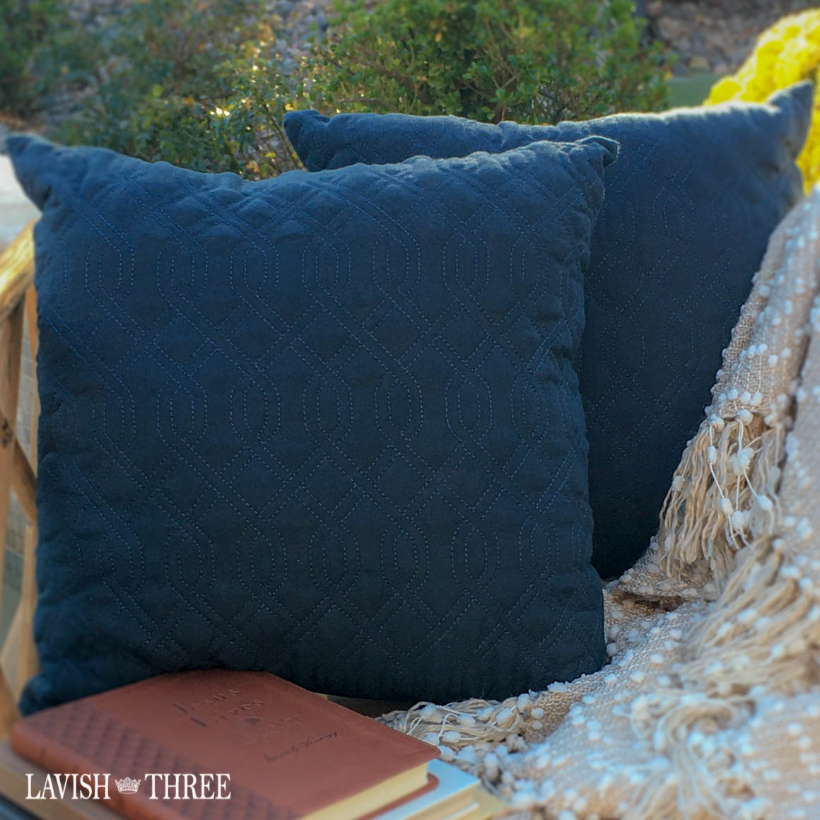 Navy blue square accent throw pillows Lavish three 3