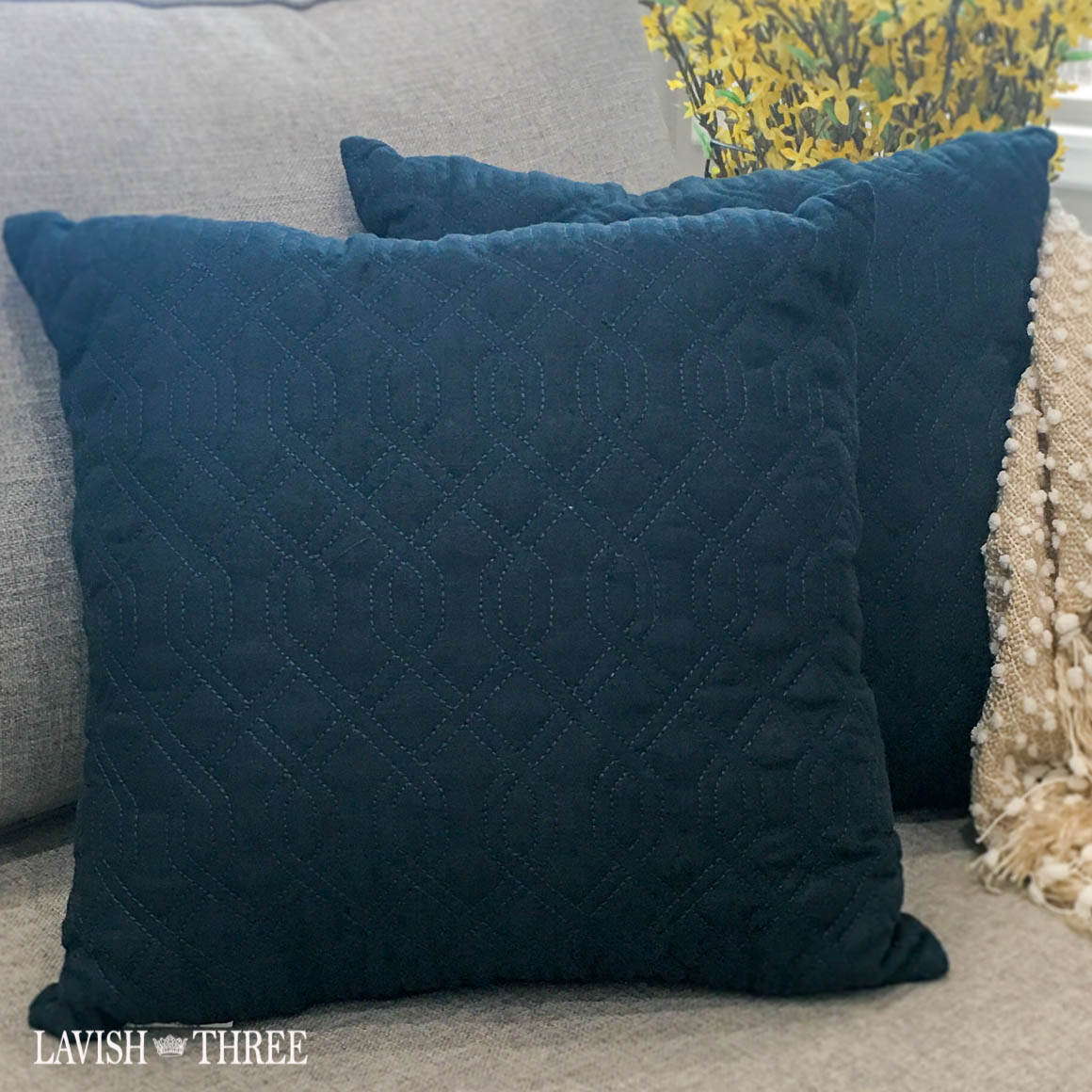 Navy blue square accent throw pillows Lavish three 3