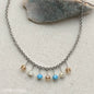 Chunky silver chain short necklace, blue and cream crystal beads, Lavish Three