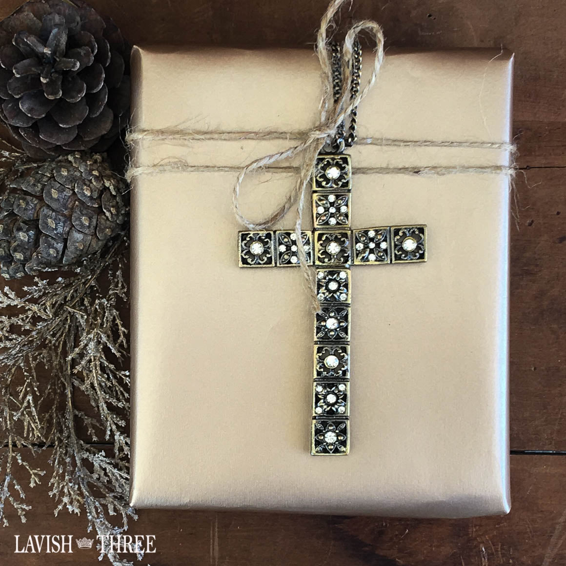 Large brass & crystal cross ornament gift lavish three 3