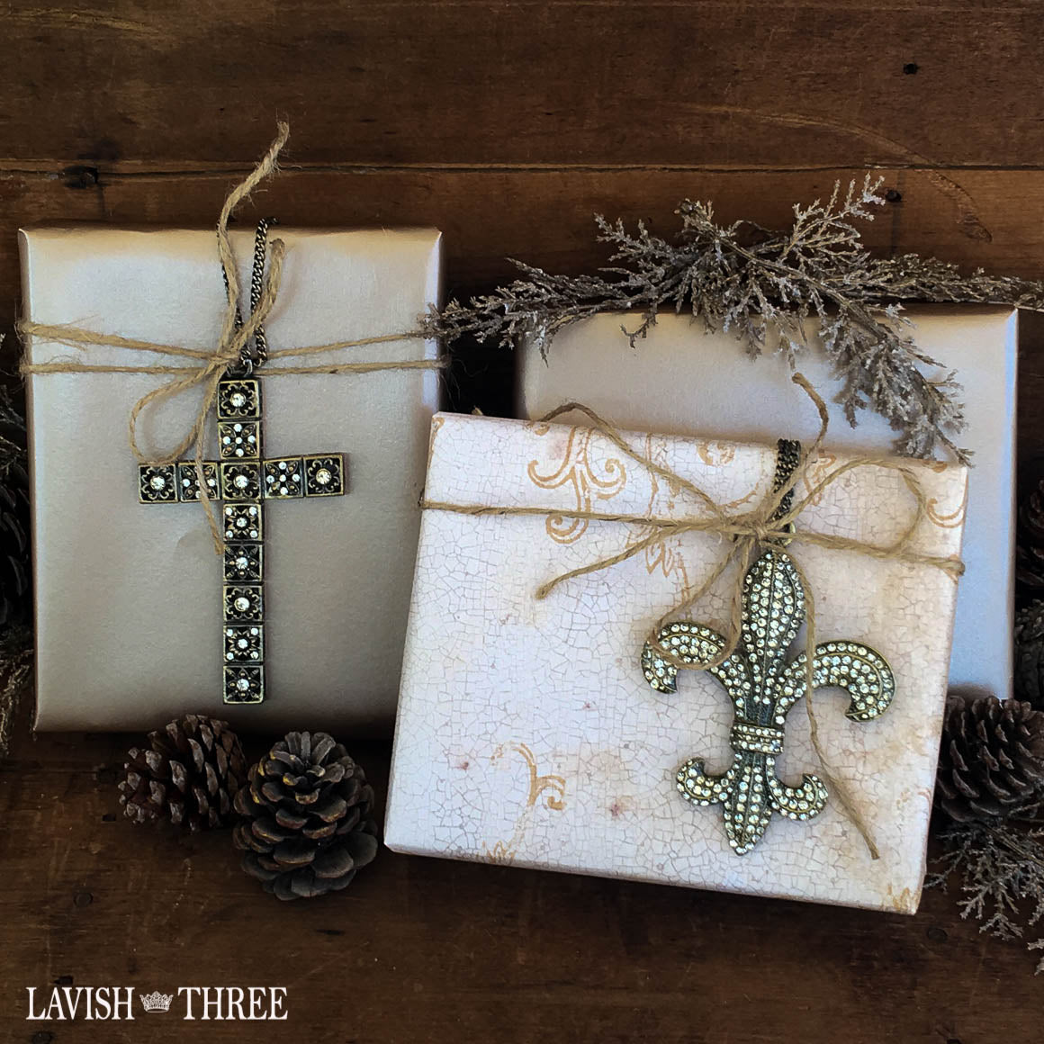 Large brass & crystal cross ornament gift lavish three 3