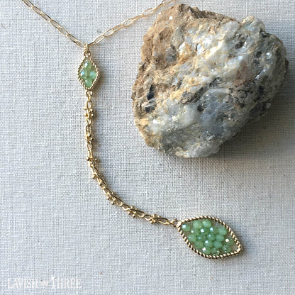 Gold necklace and bracelet set with green beads pendant lavish three 3