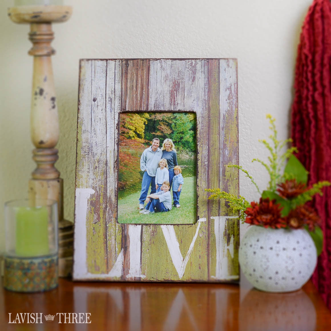 5x7 Country farmhouse distressed wood frame green with LIVE painted white