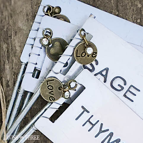 Set of 6 distressed metal garden herb post stakes thyme sage oregano rosemary dill basil Lavish Three 3 