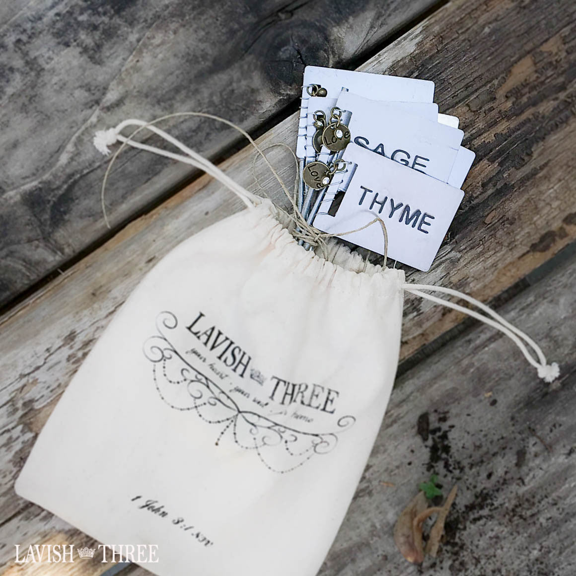 Garden lovers dream gift. Shabby chic herb stakes. Lavish Three 3 