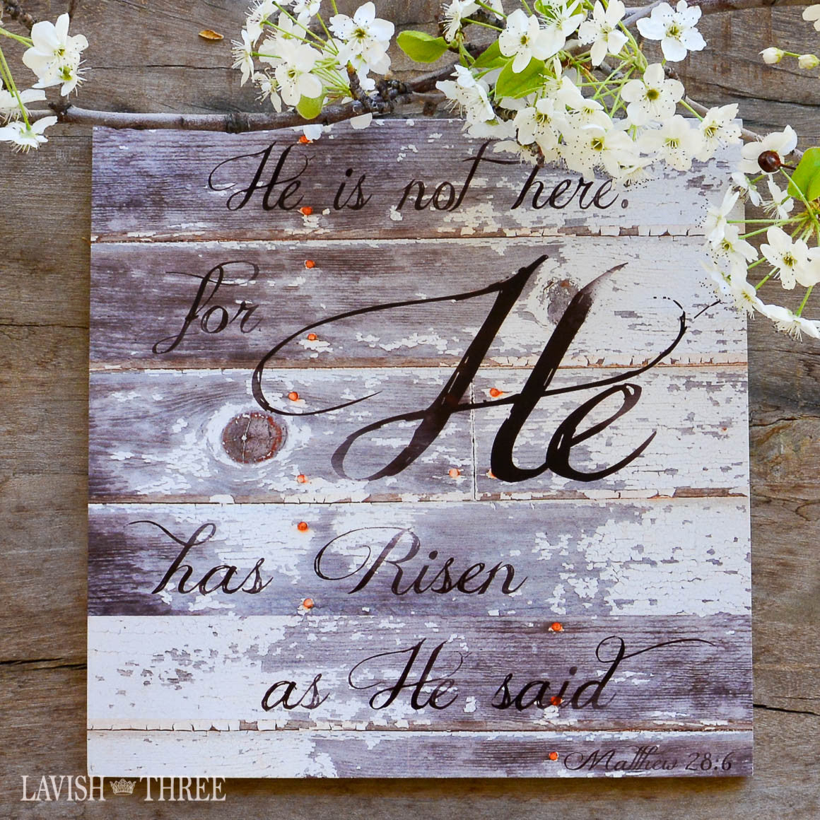 He has risen distressed wood look wall art easter sign christian jesus
