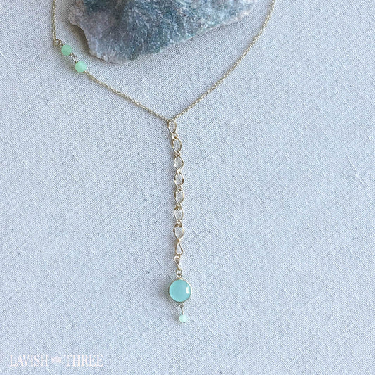 Gold necklace with pale green drop bead lavish three 3