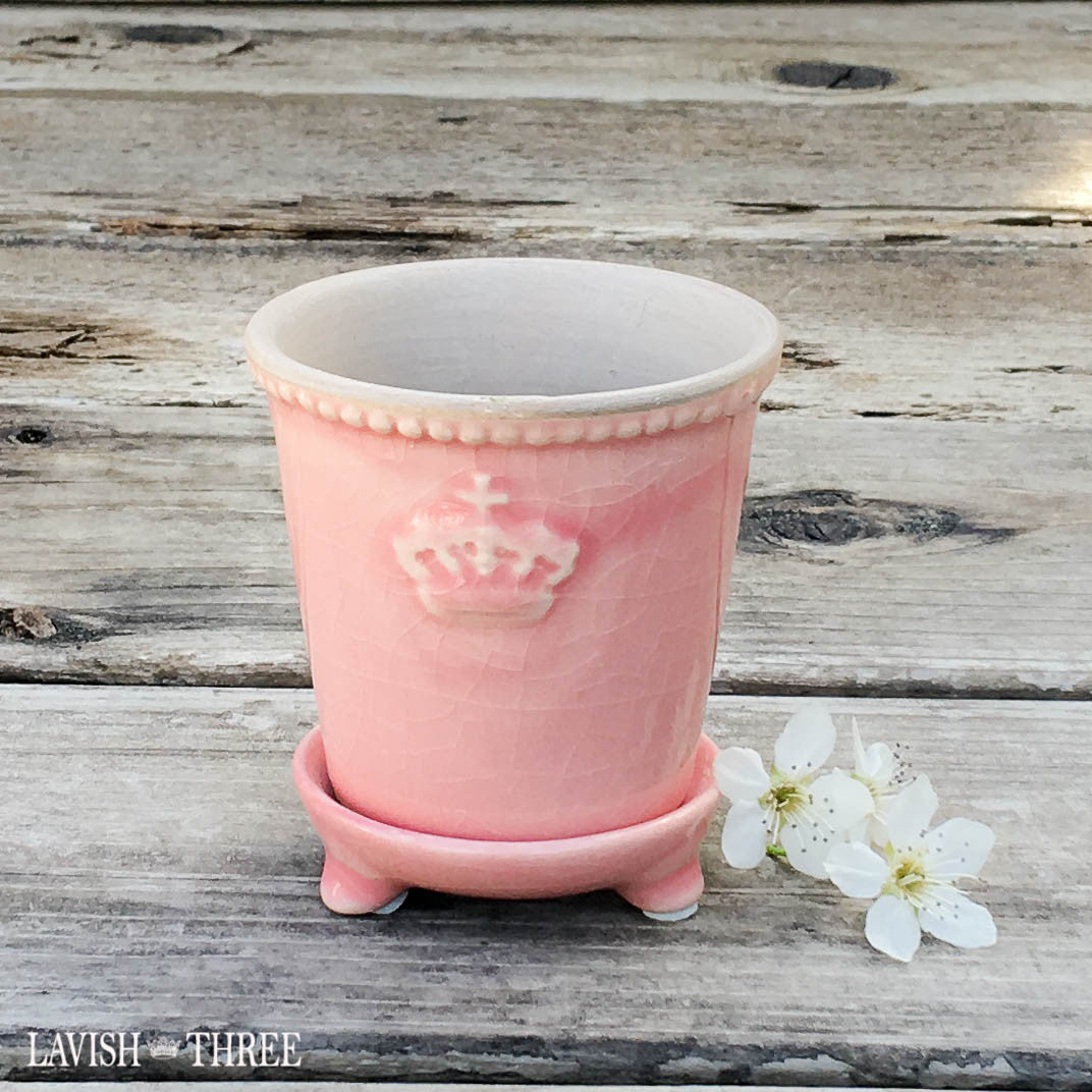 pink ceramic flower pots Small delicate glazed porcelain ceramic vase with crown, pink or taupe – Lavish Three