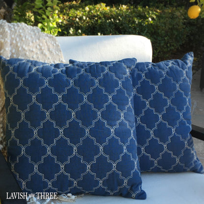 "Lattice on Blue" pillow pair