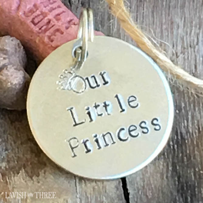 Our little princess dog, cat lover hand stamped pet tag in nickel
