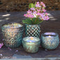 patina blue mercury glass votive candle holder set lavish three 3