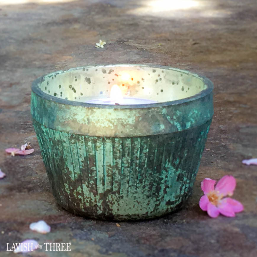 patina blue mercury glass votive candle holder set lavish three 3