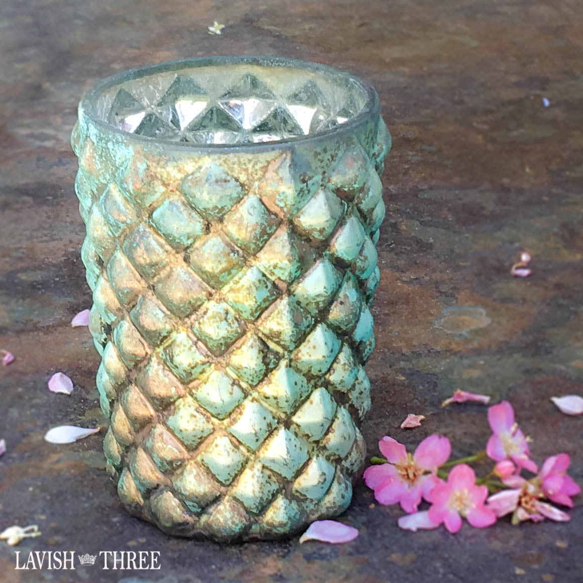 patina blue mercury glass votive candle holder set lavish three 3