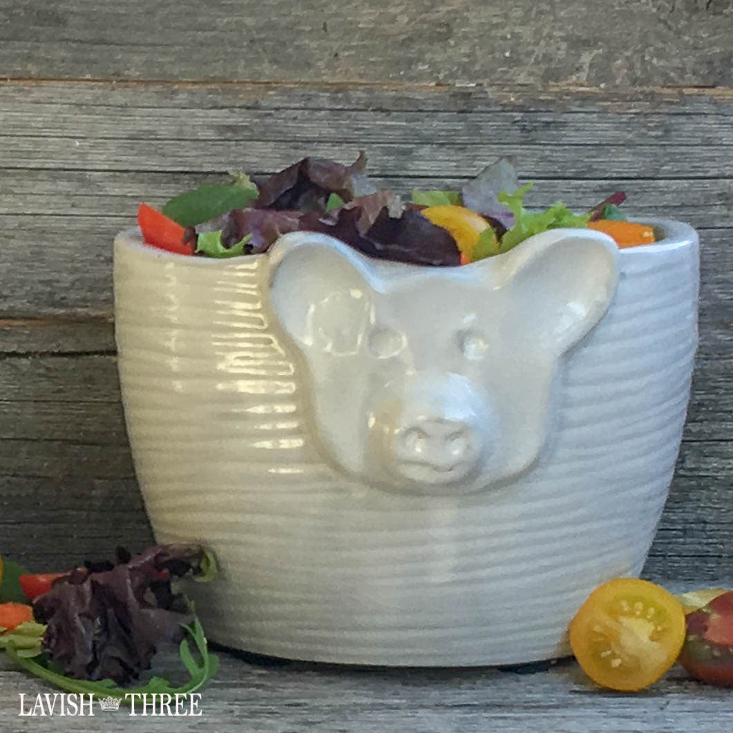 Pig pot salad bowl dish garden planter lavish three 3