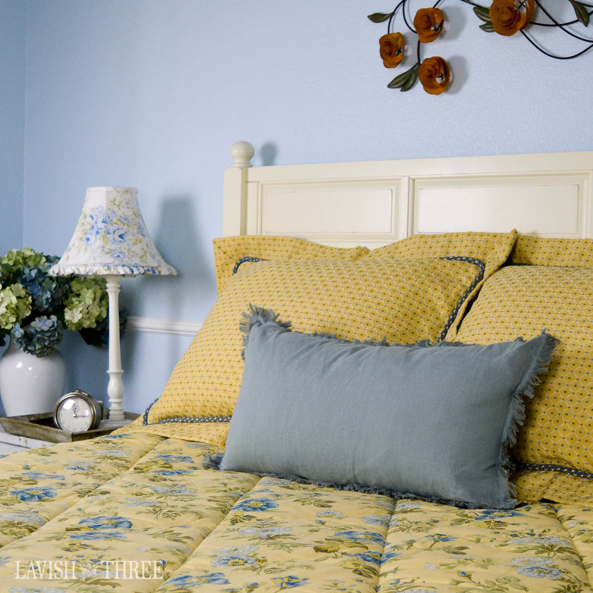 Slate blue linen-like oblong pillow with fringe
