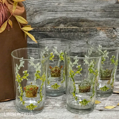 Royal crown mini orange juice glasses with inspirational sayings lavish three 3