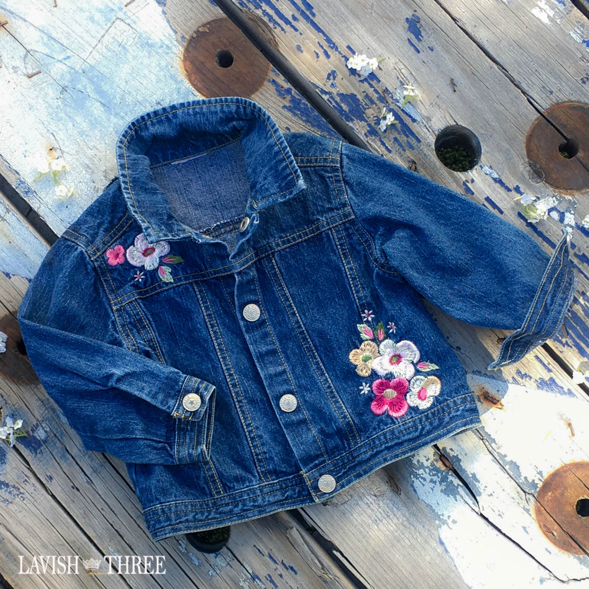 Flower patch denim jean jacket girl lavish three 3