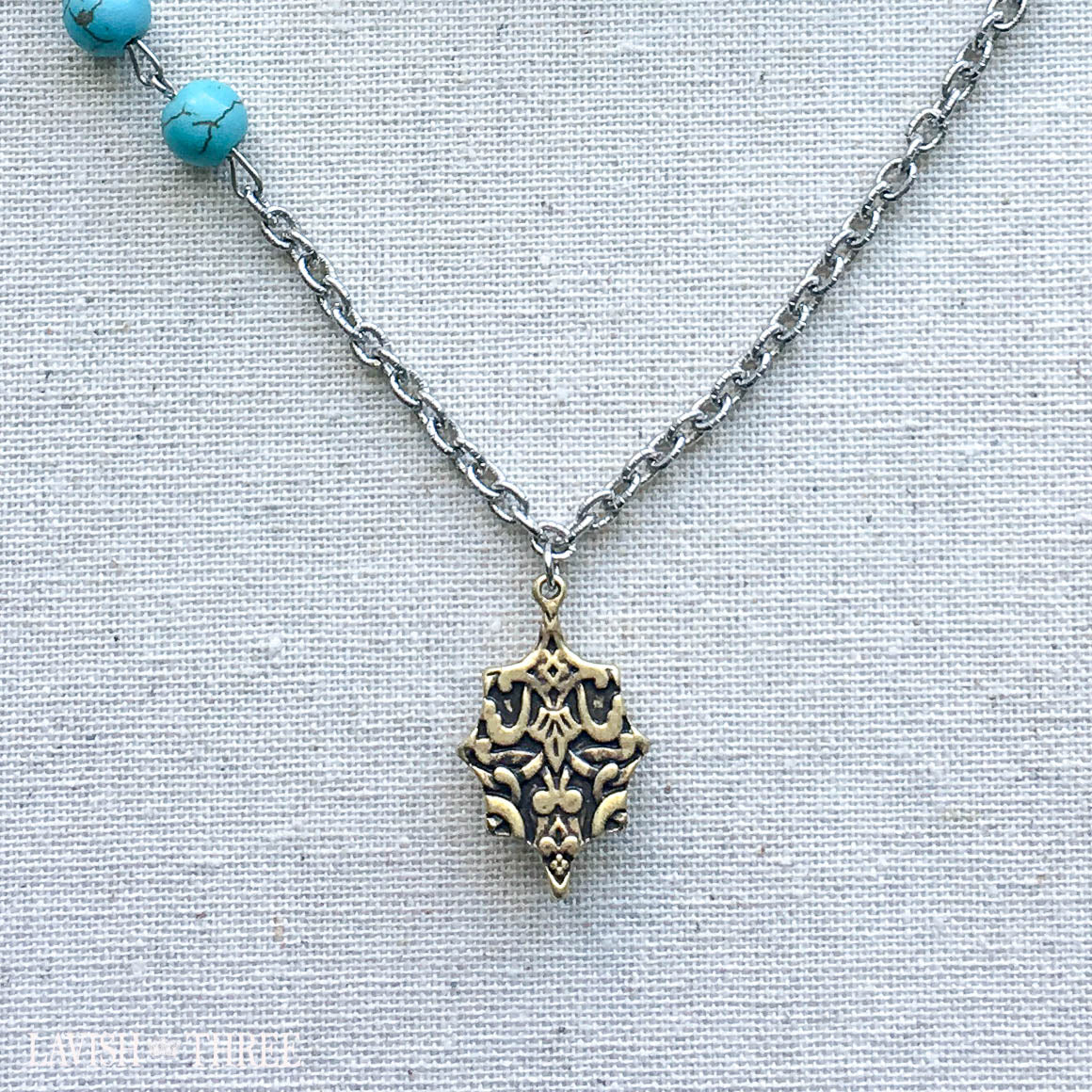 Silver turquoise bead necklace with charm pendant one of a kind jewelry lavish three 3