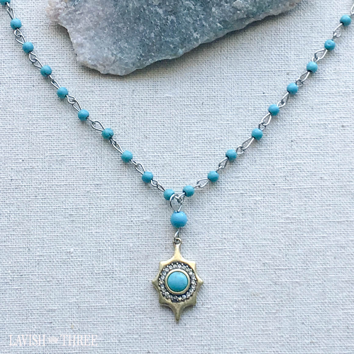 Silver turquoise bead necklace with charm pendant one of a kind jewelry lavish three 3