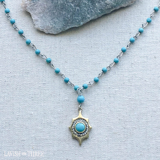 Silver turquoise bead necklace with charm pendant one of a kind jewelry lavish three 3