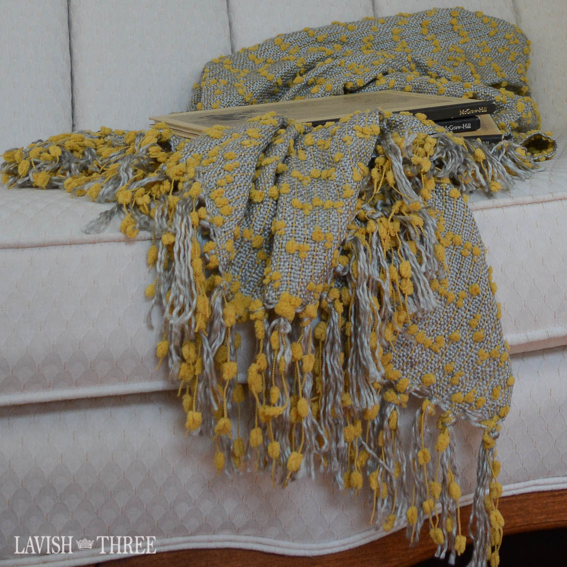 Saffron mustard yellow throw decorator throw blanket with fringe