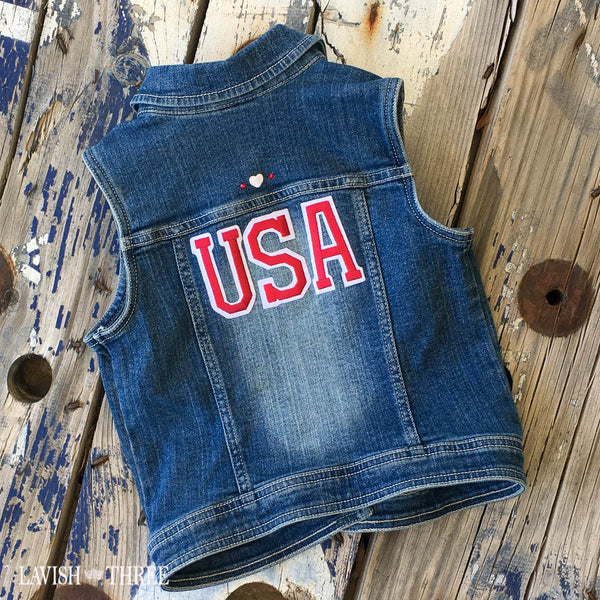 Born in the USA classic Americana denim blue vest for little girl ...